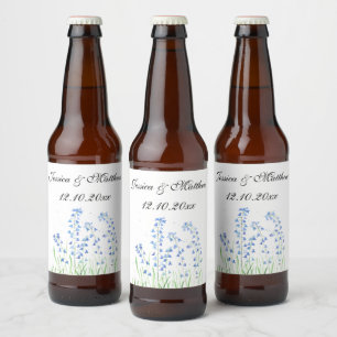 Bluebells Blue floral Watercolor nature Wedding Beer Bottle Label