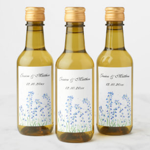 Bluebells Blue floral Watercolor nature Wedding Wine Label