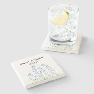 Bluebells Blue floral Watercolor nature Weddings Stone Coaster