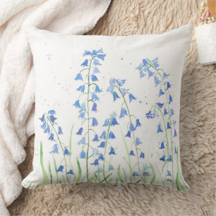 Bluebells blue flowers watercolor nature cushion