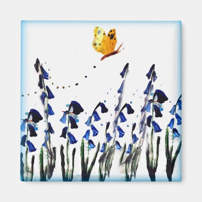 Bluebells Butterfly Floral Spring Magnet (Front)