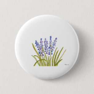 Bluebells flowers elegant watercolor blue nature 6 cm round badge