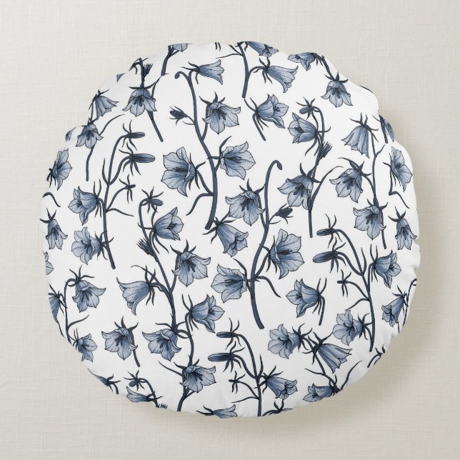 Bluebells, Harebells, Bellflowers Round Cushion (Front)