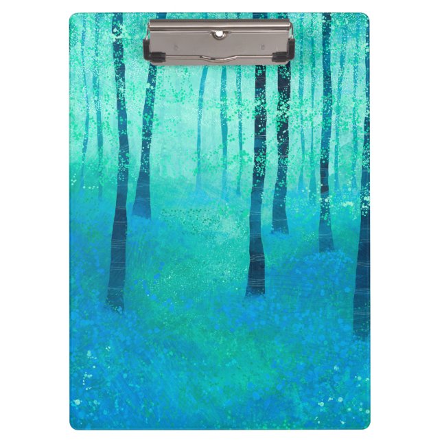 Bluebells in a Woodland Forest Landscape Painting Clipboard (Front)
