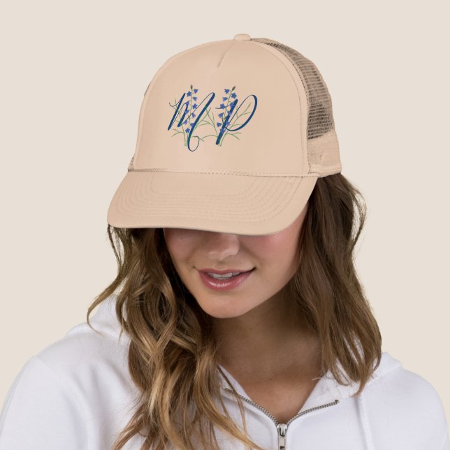 Bluebells Monogram Khaki Trucker Hat (In Situ)
