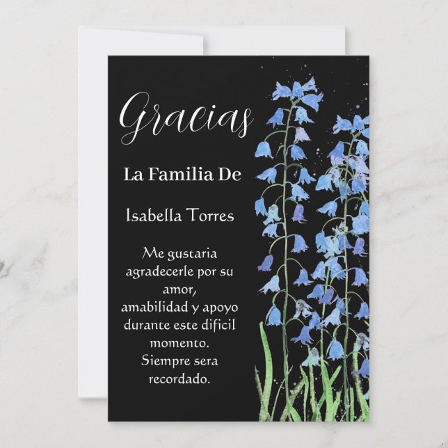 Bluebells Spanish Floral Funeral Death Thank you  Invitation (Front)