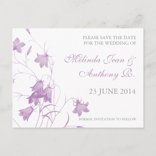 Bluebells - Violet Save the Date Postcard (Front)