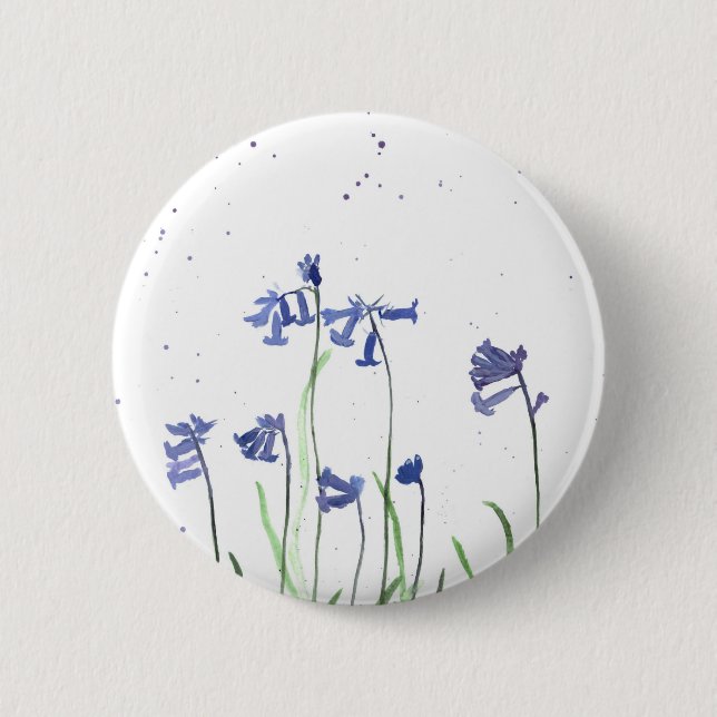 Bluebells watercolor Blue flowers nature 6 Cm Round Badge (Front)