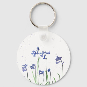 Bluebells watercolour blue flowers nature key ring