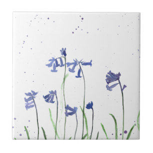Bluebells watercolour floral blue pretty elegant ceramic tile