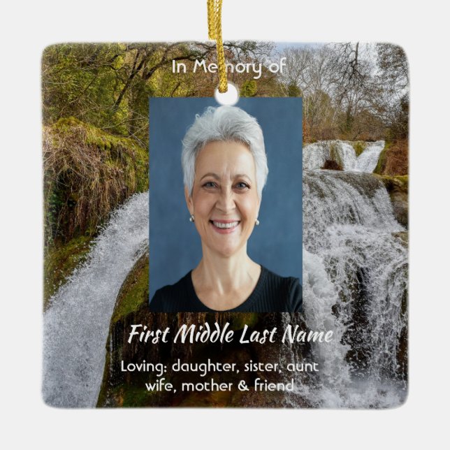 Bluebells Waterfall Landscape  Memorial Keepsake  Ceramic Ornament (Front)