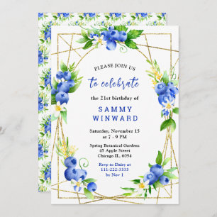 Blueberries and Foliage Birthday Invitation