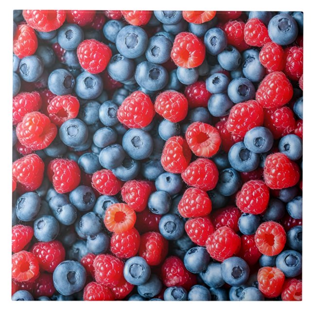 Blueberries and Raspberries Ceramic Tile (Front)