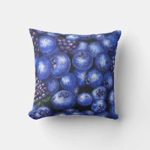 Blueberries Blackberries Watercolor Seamless Patte Cushion