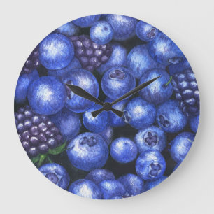 Blueberries Blackberries Watercolor Seamless Patte Large Clock