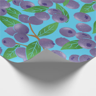 Blueberries - blue background wrapping paper