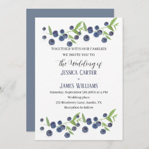 Blueberries Blueberry Fruit Watercolor Wedding Invitation