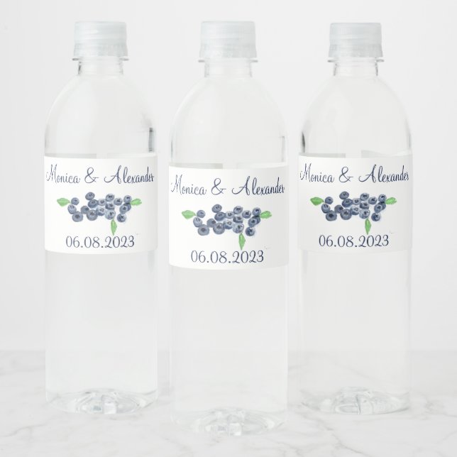 Blueberries Blueberry Fruits Summer Wedding  Water Bottle Label (Bottles)