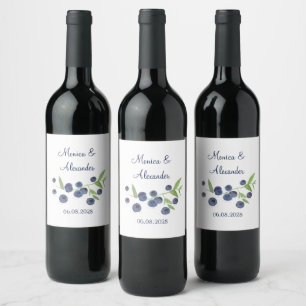 Blueberries Blueberry Fruits Summer Wedding Wine Label