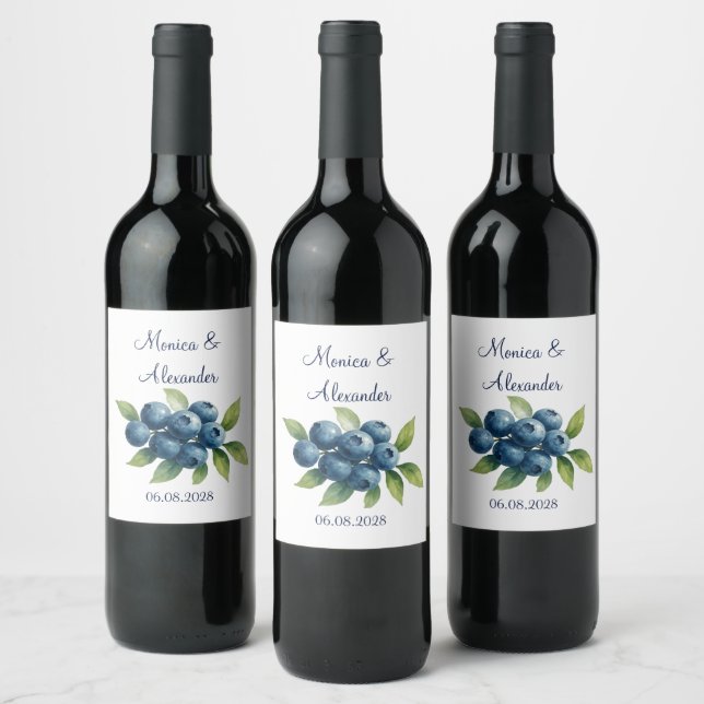 Blueberries Blueberry Fruits Summer Wedding  Wine Label (Bottles)