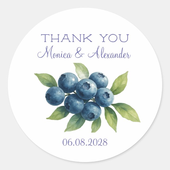 Blueberries Blueberry Fruits Wedding Thank you  Classic Round Sticker (Front)