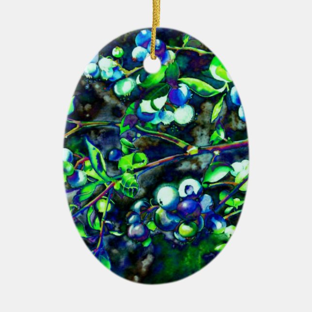 Blueberries Ceramic Ornament (Front)