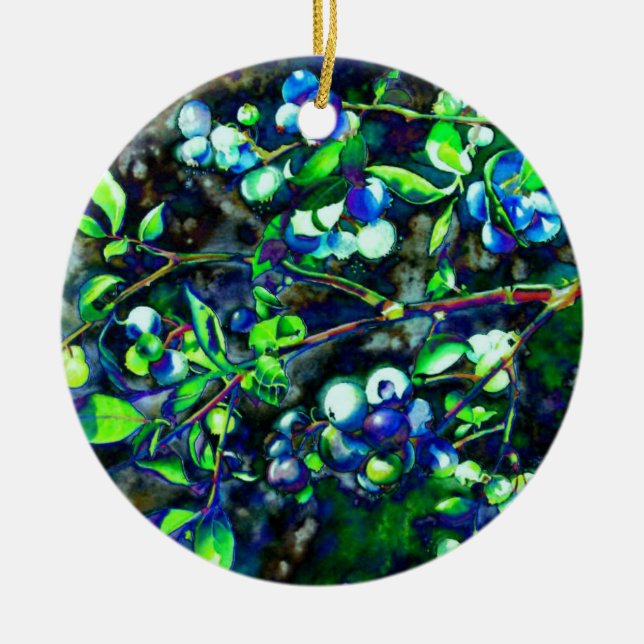 Blueberries Ceramic Ornament (Front)