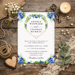 Blueberries Floral Heart Wreath Wedding Invitation