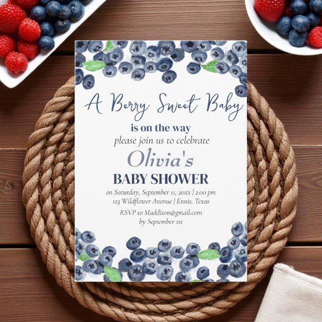 Blueberries Fruit Berry Sweet Baby Shower Invitation (Creator Uploaded)