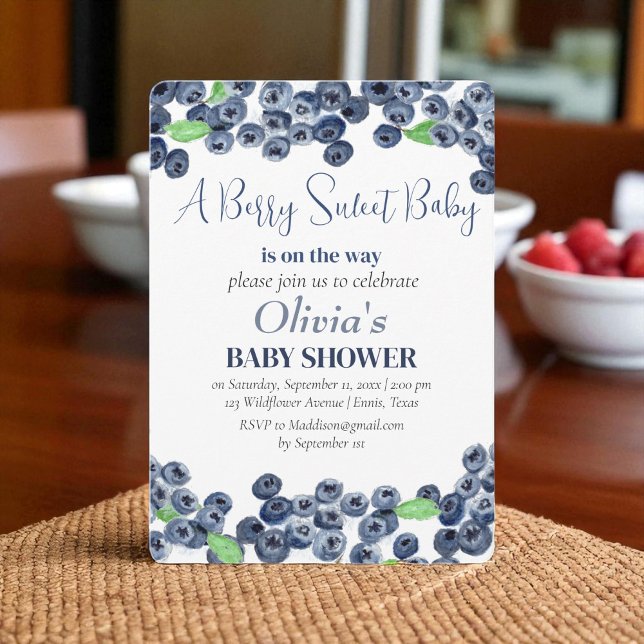 Blueberries Fruit Berry Sweet Baby Shower Invitation (Creator Uploaded)