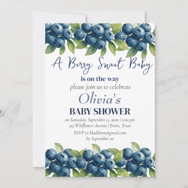 Blueberries Fruit Berry Sweet Baby Shower Invitation (Front)