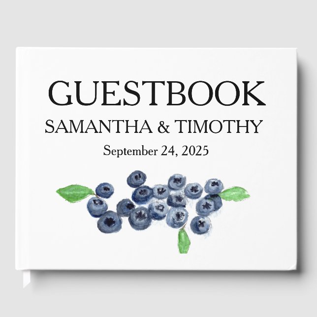 Blueberries Fruit Blueberry Watercolor Wedding Guest Book (Front)