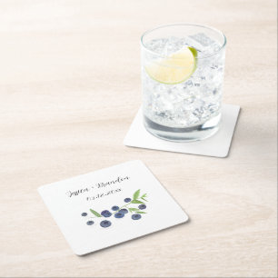 Blueberries Fruit Blueberry Watercolor Wedding Square Paper Coaster