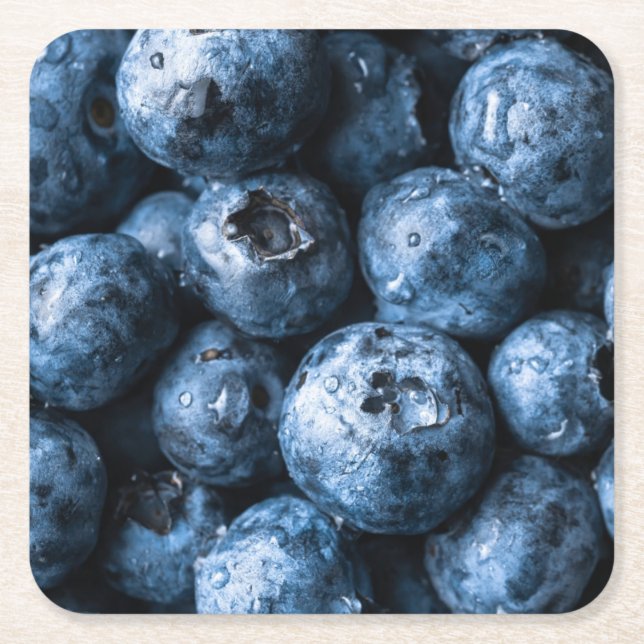 Blueberries Fruit Square Paper Coaster (Front)