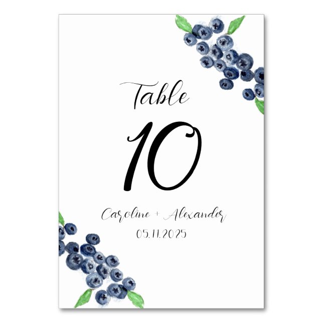 Blueberries Fruit Summer Rustic Wedding Table Number (Front)