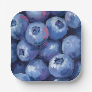 Blueberries   Fruit Watercolor Painted Paper Plate