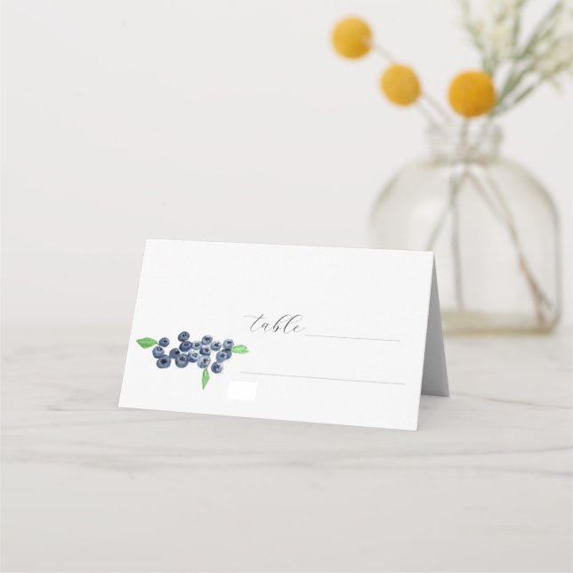 Blueberries Fruit Watercolor Rustic Wedding Place Card (Front)