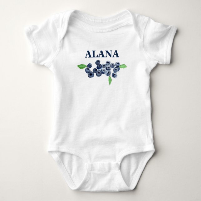 Blueberries fruits watercolor food Name Baby Bodysuit (Front)