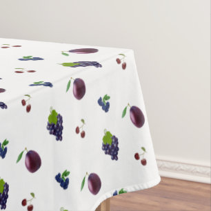 Blueberries, Grapes & Other Purple Fruits on White Tablecloth