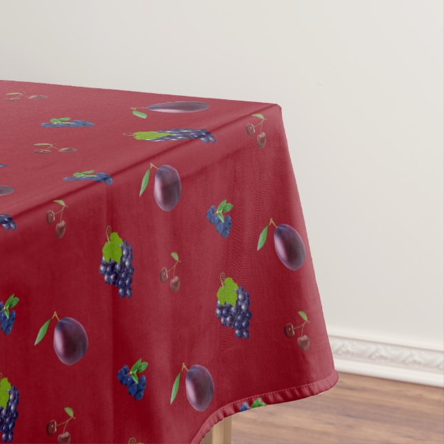Blueberries, Grapes & Purple Fruits on Burgundy Tablecloth (In Situ)