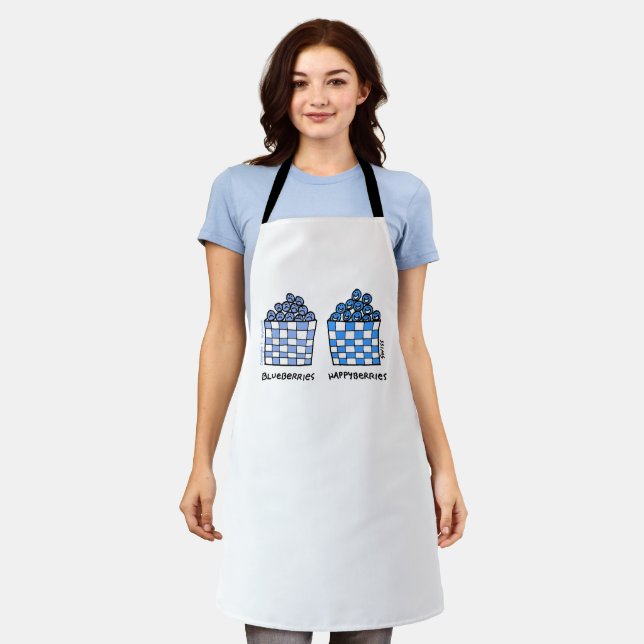 Blueberries Happyberries Cute Funny  Apron (Worn)