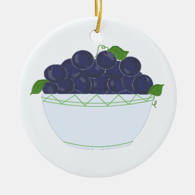 Blueberries in a Dish Ceramic Ornament (Front)