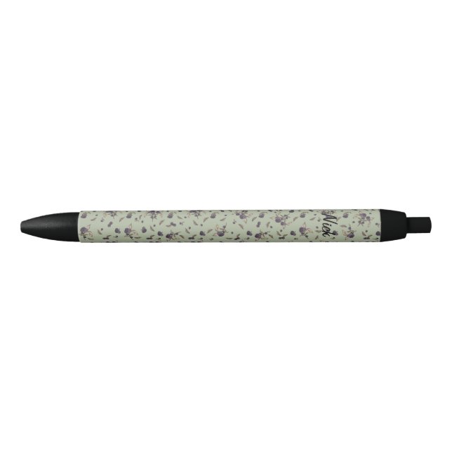 Blueberries lime green black ink pen (Front)