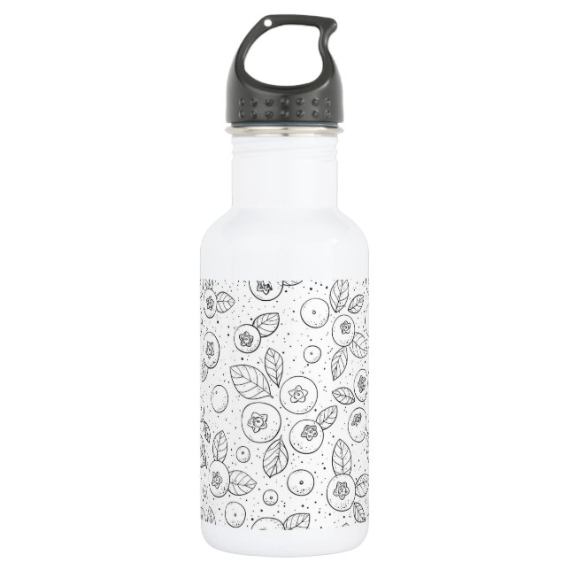 Blueberries on black and white 532 ml water bottle (Front)
