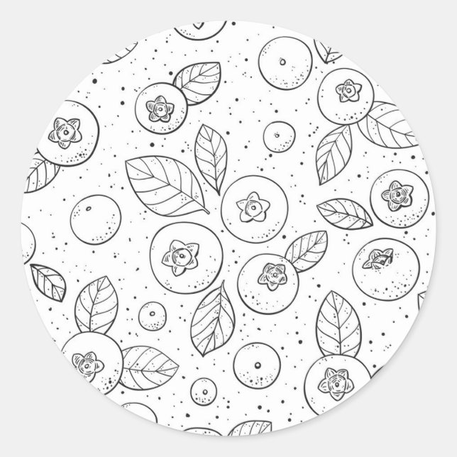 Blueberries on black and white classic round sticker (Front)