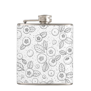 Blueberries on black and white hip flask