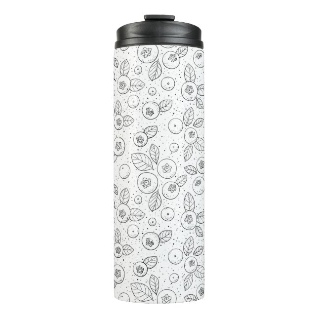 Blueberries on black and white thermal tumbler (Front)