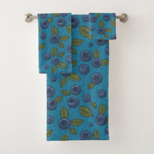 Blueberries on blue bath towel set
