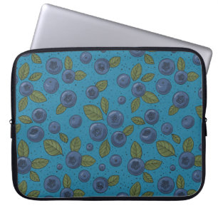 Blueberries on blue laptop sleeve