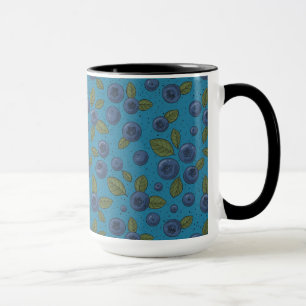 Blueberries on blue mug